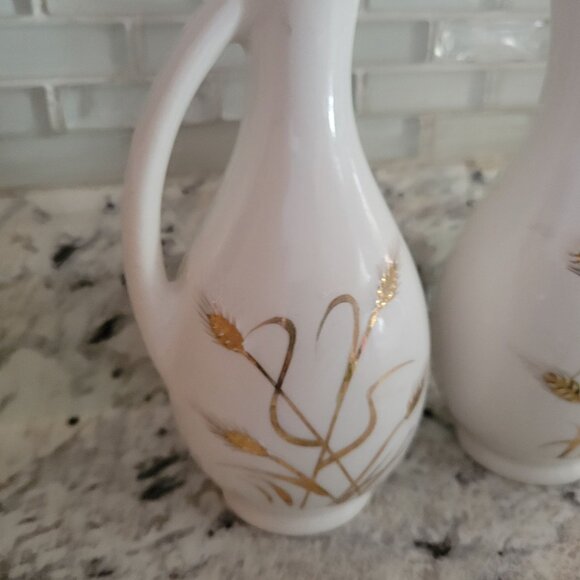 Vintage White Ceramic Pitcher Set With Gold Wheat Design - Picture 2 of 7